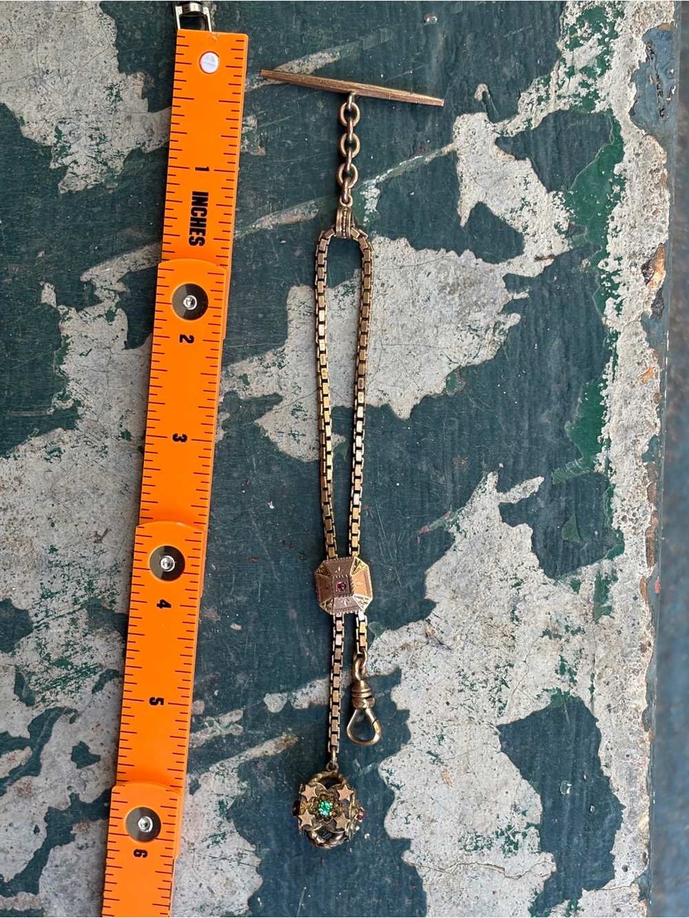 Victorian Gold Fill Or Gold Shell Pocket Watch Fob With Different Color Gems - Picture 14 of 16